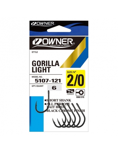Owner 5107-121 Gorilla Light 6 per Pack Size 2/0 Fishing Hook